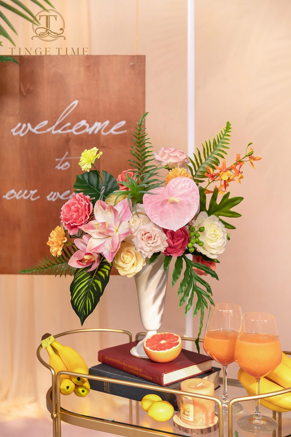 TINGE TIME Artificial Flowers Combo, Fake Flowers Box for DIY Wedding Bouquets Table Centerpieces Floral Arrangements Party Baby Shower Home Summer Decorations (Tropical Citrus & Pink)