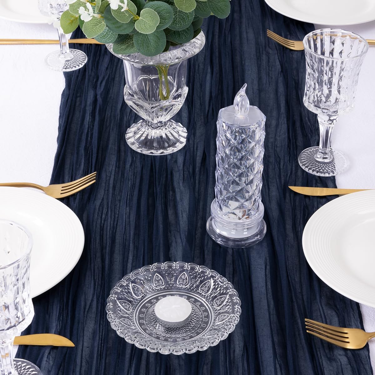 Navy Blue Cheesecloth Table Runner Fall Table Runner Boho Gauze 120 Inches Navy Cheese Cloth Fall Table Decorations for Thanksgiving Wedding Bridal Baby Shower Party Christmas Dinner