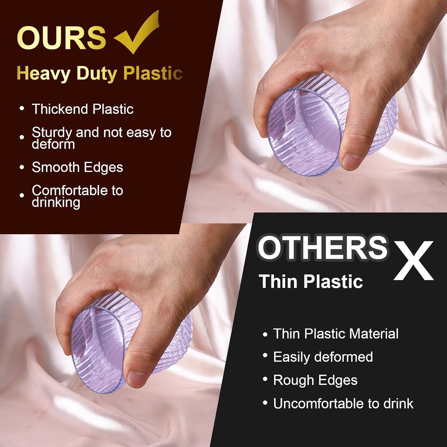 40 Pack Plastic Ribbed Wine Glasses, 14Oz Origami Disposable Wine Glasses Unbreakable Clear Plastic Cocktail Glasses Recyclable Shatterproof Reusable Wine Cups (14oz-blue-40pack)