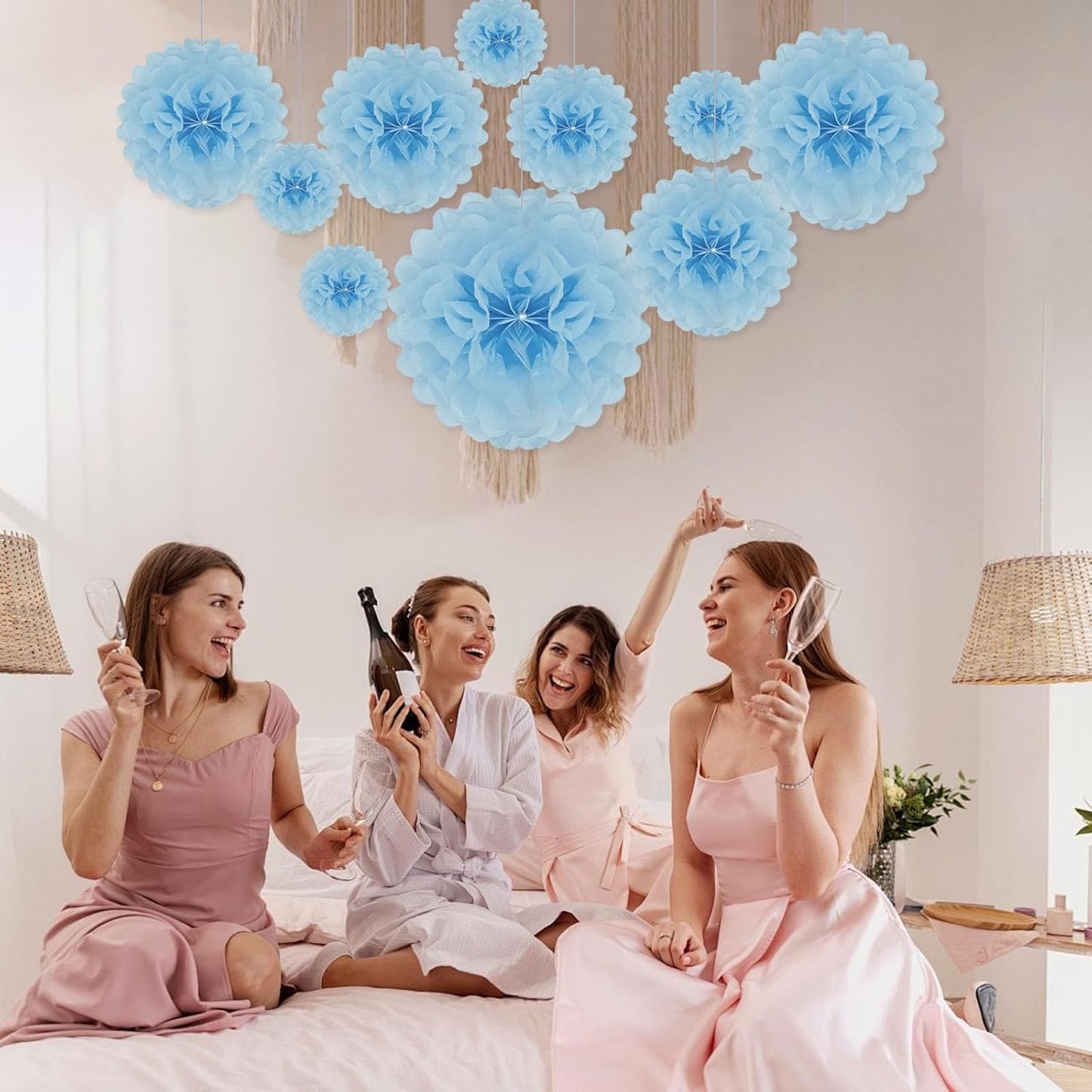 Tissue Paper Pom Poms, Baby Blue Tissue Paper Flowers, Hanging Flower Balls for Weddings Fiesta Parties Birthday Baby Showers Classroom Bridal Shower Decoration (20Piece Set-6/10/12/14Inch)