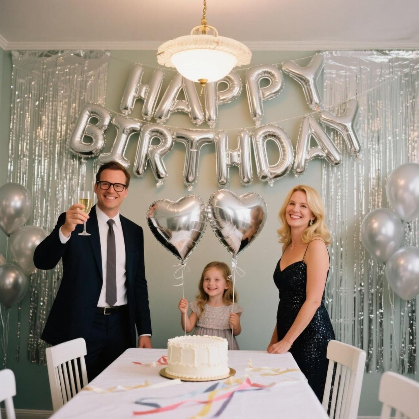 29 Pcs Silver Birthday Party Decorations - Happy Birthday Balloons Banner Silver, Heart & Star Foil Balloons, Confetti & Latex Balloons, Foil Fringe Curtains Party Supplies for Men