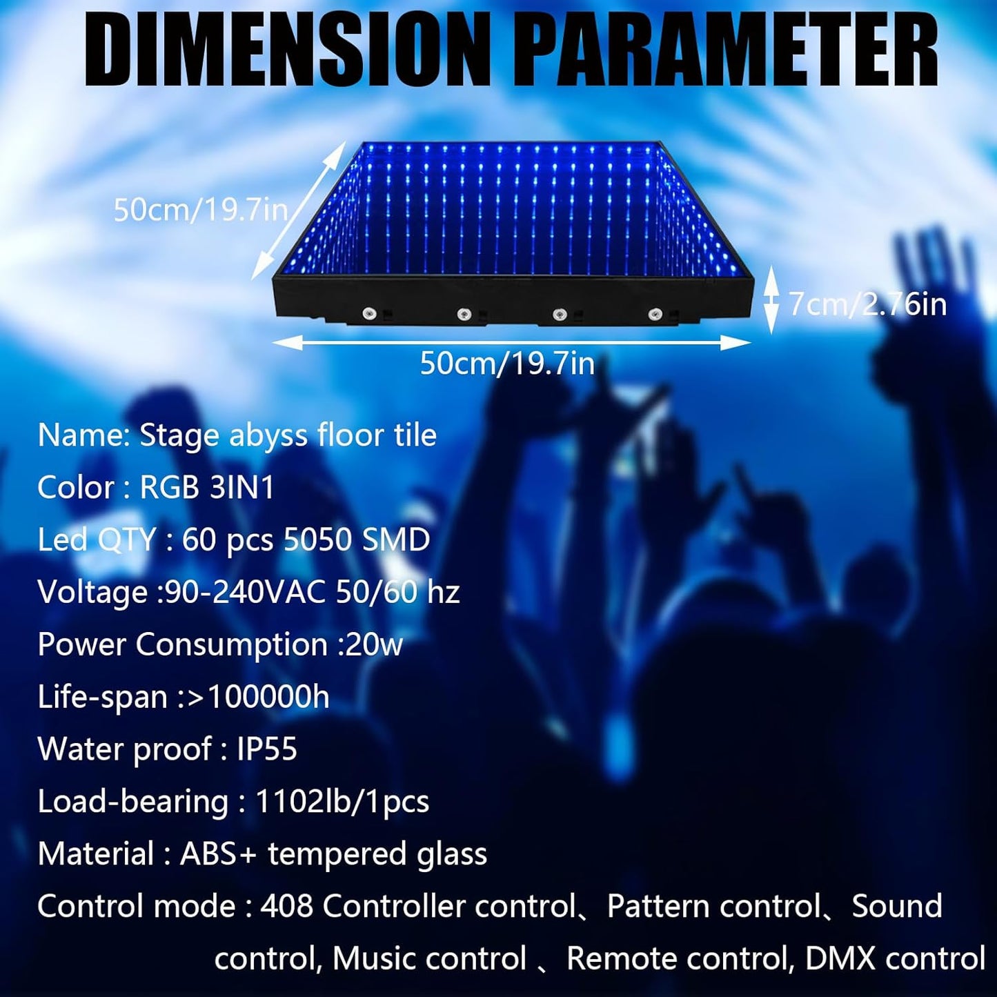 Dance Floor Stage Lights Tempered Glass Infinity Mirror Panel 3D Effect Led Dance Floor for Wedding Party Customizable (3D-Magnetic, 36PCS(9.8FTX9.8FT))