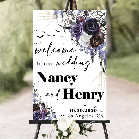 Gothic Halloween Wedding Welcome Til Death Do Us Part Sign - Black Gothic Wedding Sign