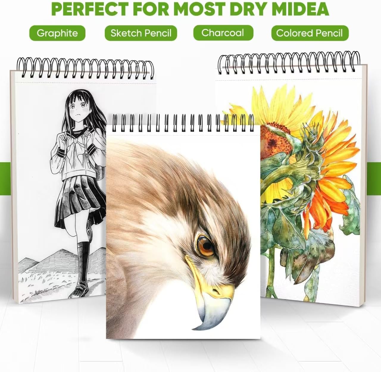 Soucolor 9" x 12" Sketch Book, 1-Pack 100 Sheets Spiral Bound Art Sketchbook, (68lb/100gsm) Acid Free Artist Drawing Book Paper Painting Drawing Writing Sketching Pad for Kids Adult Teens Girls Boys