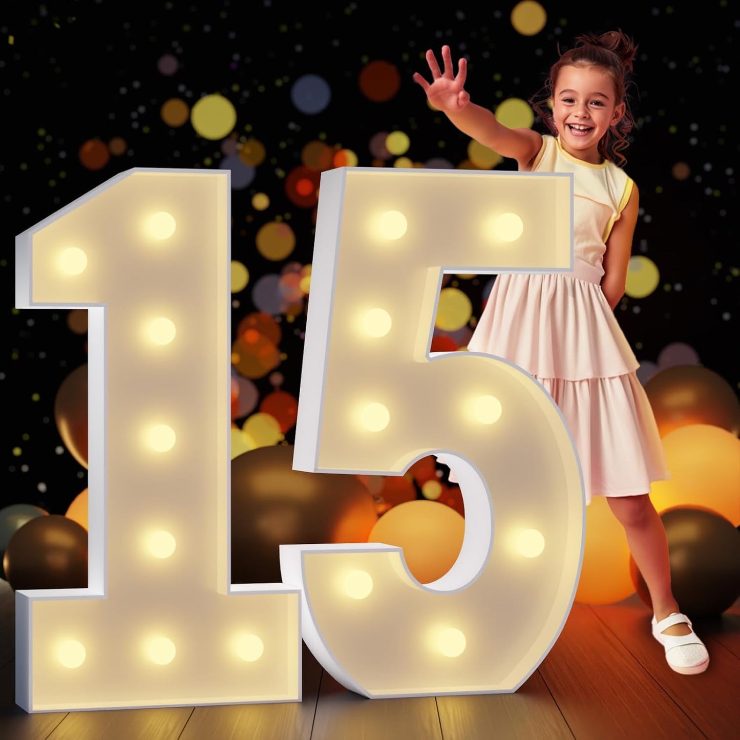 Marquee Numbers 3 Feet Tall Large Light Up Numbers 15th Birthday Decorations Girl Boy Big Yellow Light Outdoor Anniversary Decorations Balloon Arch Kit Party Backdrop 15