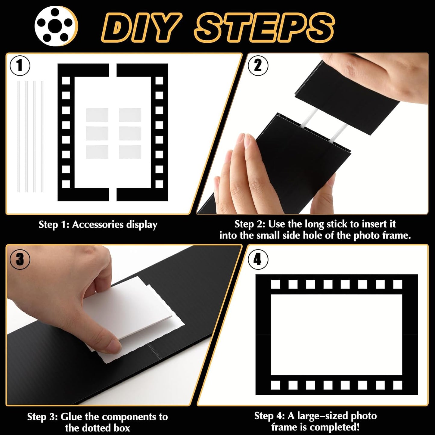 Upgraded 32 x 24 Inch Large Photo Booth Props Picture Frame Vintage Photo Frame Friends Selfie Props for Wedding Mexico Birthday Bachelorette Graduation Party Supplies (Filmstrip Style)