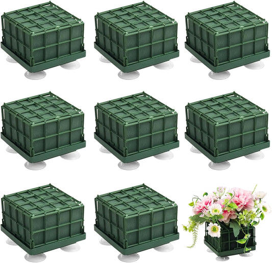 Krijues 2 Pcs Floral Foam Cage for Flowers for Christmas DIY Crafts, Square Flower Holder with Floral Foam for Fresh Flower Arrangement Decoration, Wedding, Interior and Garden 4.1 x 4.1 x 3.1 Inch
