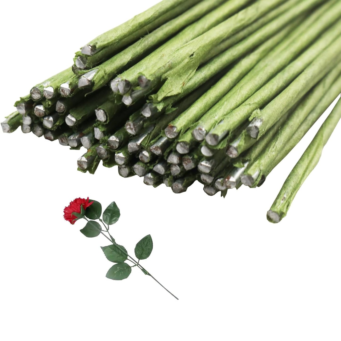 16-inch 18 Gauge Green Paper Covered Floral Wire Stems for DIY Crafts, Artificial Flower Arrangements Home Decor Artificial Paper Stems (Pack of 50)