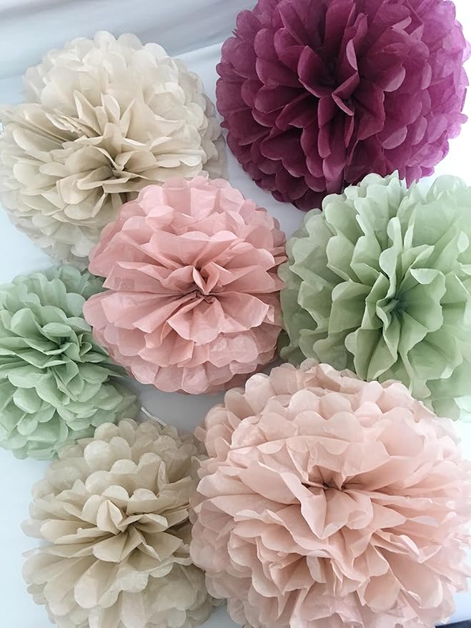 Burgundy Pink Birthday Decorations for Women with Happy Party Decor Balloons Banner Sage Tissue Pom Poms Gold floral Cake Topper and Hanging Swirls(Green Pink)