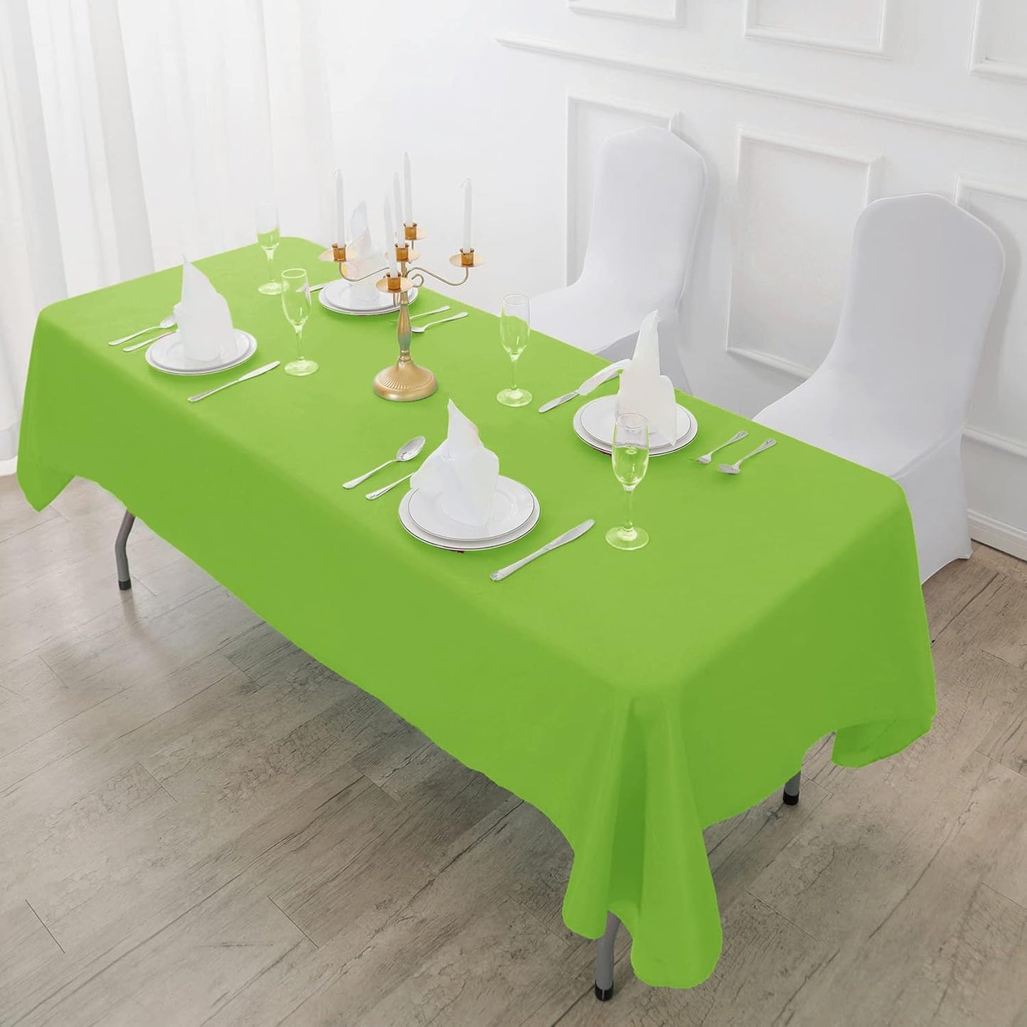 Fokitut 2 Pack Waterproof Rectangle Tablecloth, 90x132 Inch,Stain Resistant and Wrinkle Polyester Table Cloth, Fabric Table Cover for Kitchen Dining, Wedding, Party, Holiday Dinner-Apple Green