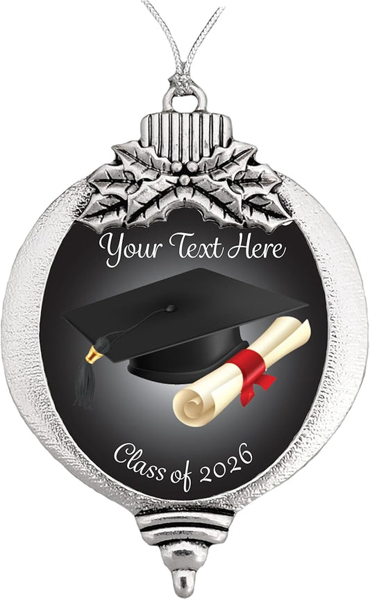 Class of 2026 Christmas Ornament Black Background Graduation Senior Gift Snowman Snowflake or Bulb Choose Your Text (Bulb)