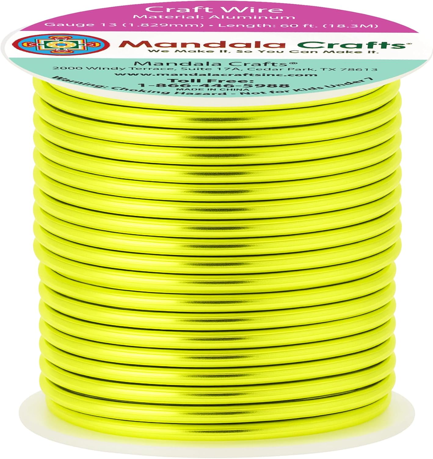 Mandala Crafts 13 Gauge Anodized Aluminum Craft Wire for Jewelry Making - 60 FT Colored Flexible Yellow Green Wire - Bendable for Bonsai Armature Crafting Sculpting