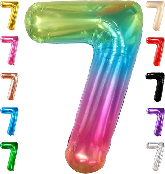 KatchOn, Giant Jelly Number 7 Balloon - 40 Inch | Multicolor Rainbow 7 Balloon Number Birthday Decorations | Rainbow 7 Balloons for Birthday Girl, Boy | 7 Number Balloons for Anniversary Decorations