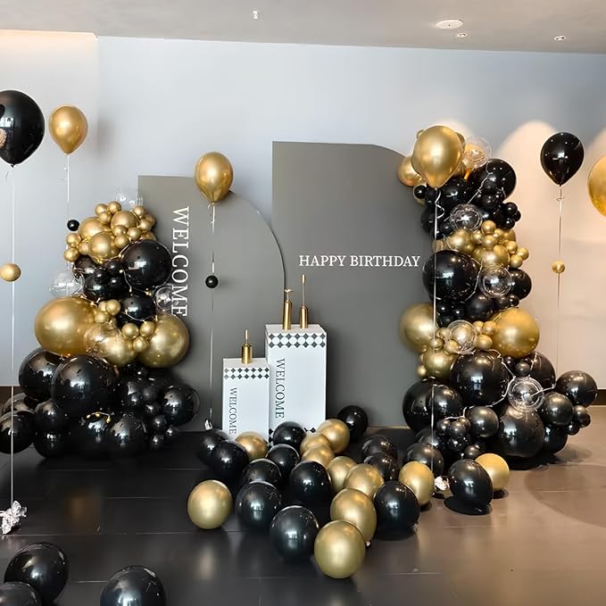Black and Gold Metallic Chrome Balloons Set, 67pcs 12 inch Latex Party Balloons for Birthday Party Graduation Anniversary Baby Shower Wedding Decorations