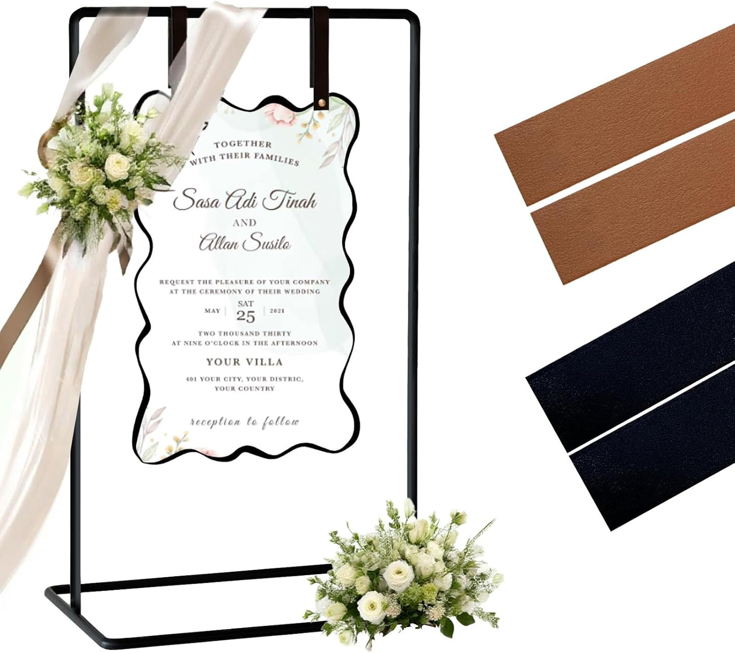 Wedding Welcome Sign Stand, 54" Adjustable Heavy Duty Metal Easel for Welcome Signs, Seating Charts & Posters - Display Holder for Wedding & Event Decor w/Leather Straps