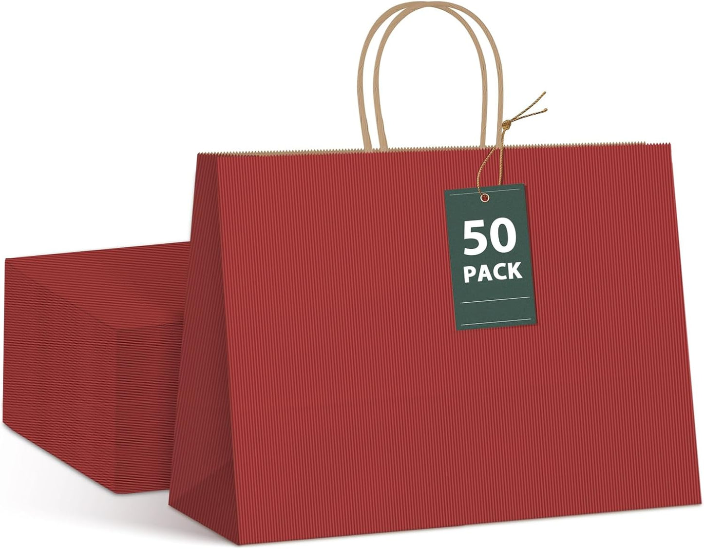 GSSUSA Gift Bags Large with Handles 16x6x12 Red 50Pcs, Kraft Paper Bags Bulk for Small Business, Paper Shopping Bag, Grocery, Shopping for Boutique, Party, Wedding