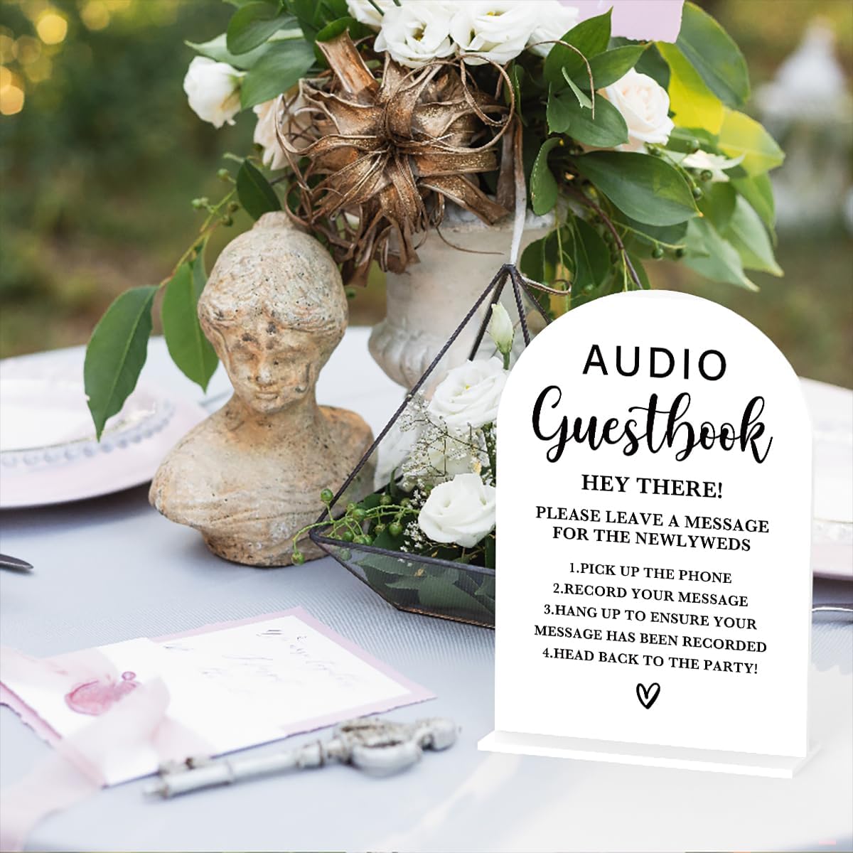 Acrylic Wedding Sign, Bridal Shower Decorations, Audio Guestbook Sign for Ceremony, Modern Font Table Signs, Acrylic Table Top Signs for Wedding Reception Engagement Parties and Event Party (White)