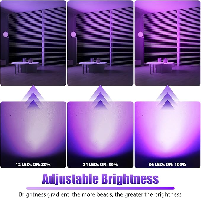 U`King Black Lights 72W UV LED Blacklight Glow in The Dark Black Light with Remote Control DMX Sound Activated Portable Strobe Lights for Parties Birthday Wedding DJ Stage (4 Packs)