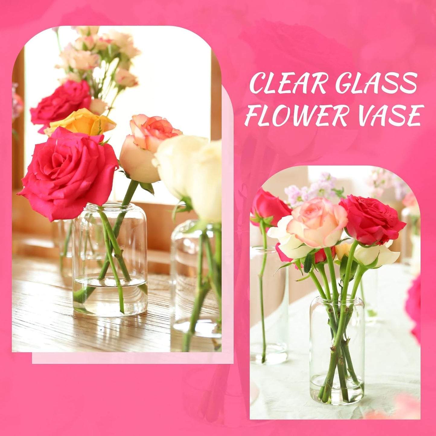 Glass Bud Vases Set of 6, Glass Cylinder Vases for Centerpieces, Bud Vases in Bulk for Wedding Party Dining Table Centerpieces, Living Room Decorative, Home Decor