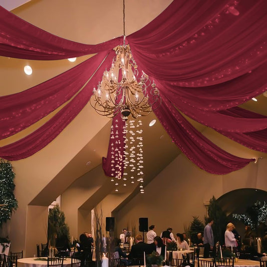6 Panels Burgundy Wedding Ceiling Drapes 5ftx20ft Ceiling Drapes Chiffon Fabric Arch Draping Sheer Curtains Soft Drapery Draping Wedding Ceiling Decorations for Party Ceremony Stage Swag