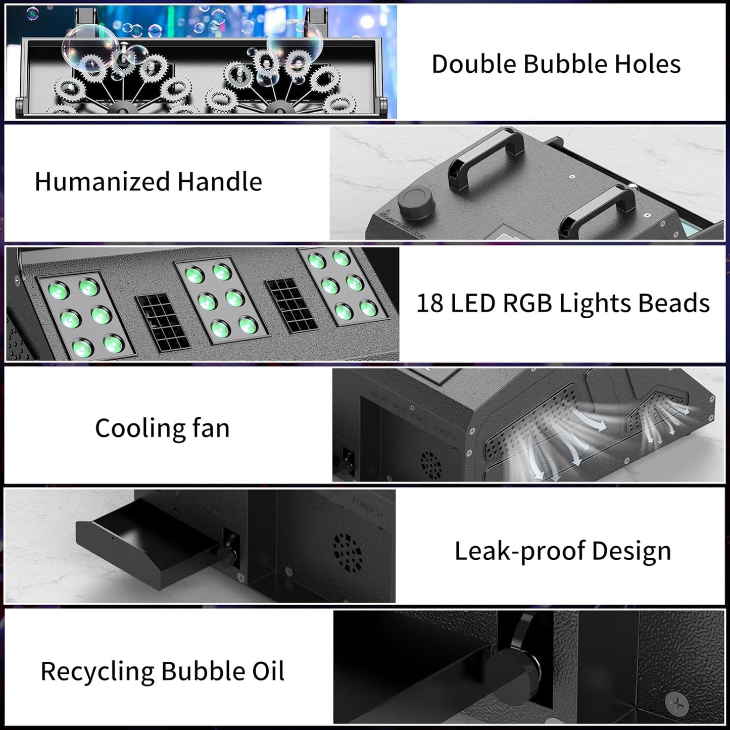 2000W Fog Machine, 3 in 1 Fog Bubble Machine with 2 Bubble Fans, 18 RGB LED Lights Smoke Bubble ALL IN ONE Fog Machine, Bubble Machine for Halloween Christmas Party Wedding, 3 Pack