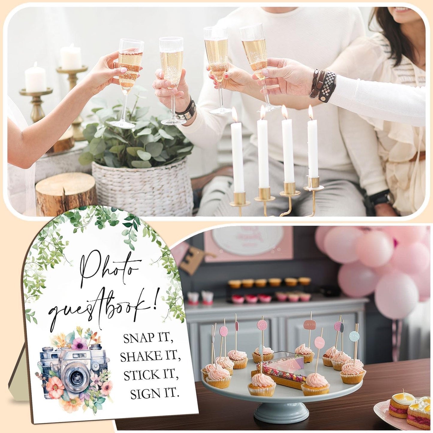 Wedding Photo Theme Desk Decor, Eucalyptus Leaf Decor Party Welcome Sign, Bridal Shower Photo Guestbook Sign, Baby Shower Supplies, Wedding Reception Decor with Stand 8 * 10In