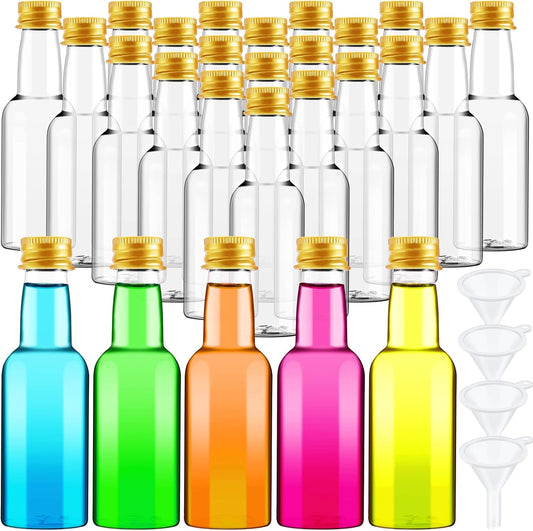 Zubebe 200 Pcs Mini Liquor Bottles 1.7 oz Plastic Empty Spirit Bottle with Screw Cap Liquid Funnel Easy Pouring(Gold)