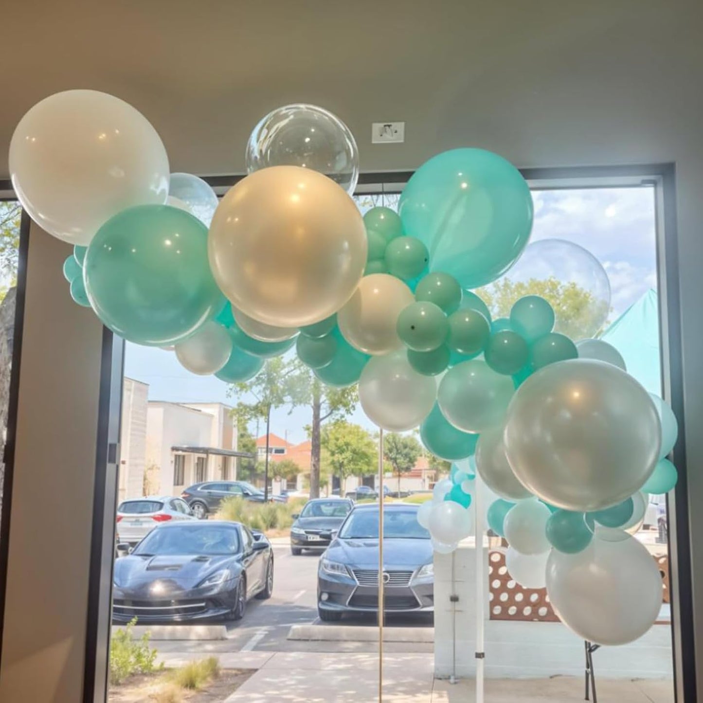 Double Stuffed Teal Balloons, 60pcs Teal Blue Silver Balloons, Pearl White Balloon For Girls Women Lady Birthday Baby Shower Party Wedding Bridal Shower Bachelorette Anniversary Engagement Decorations