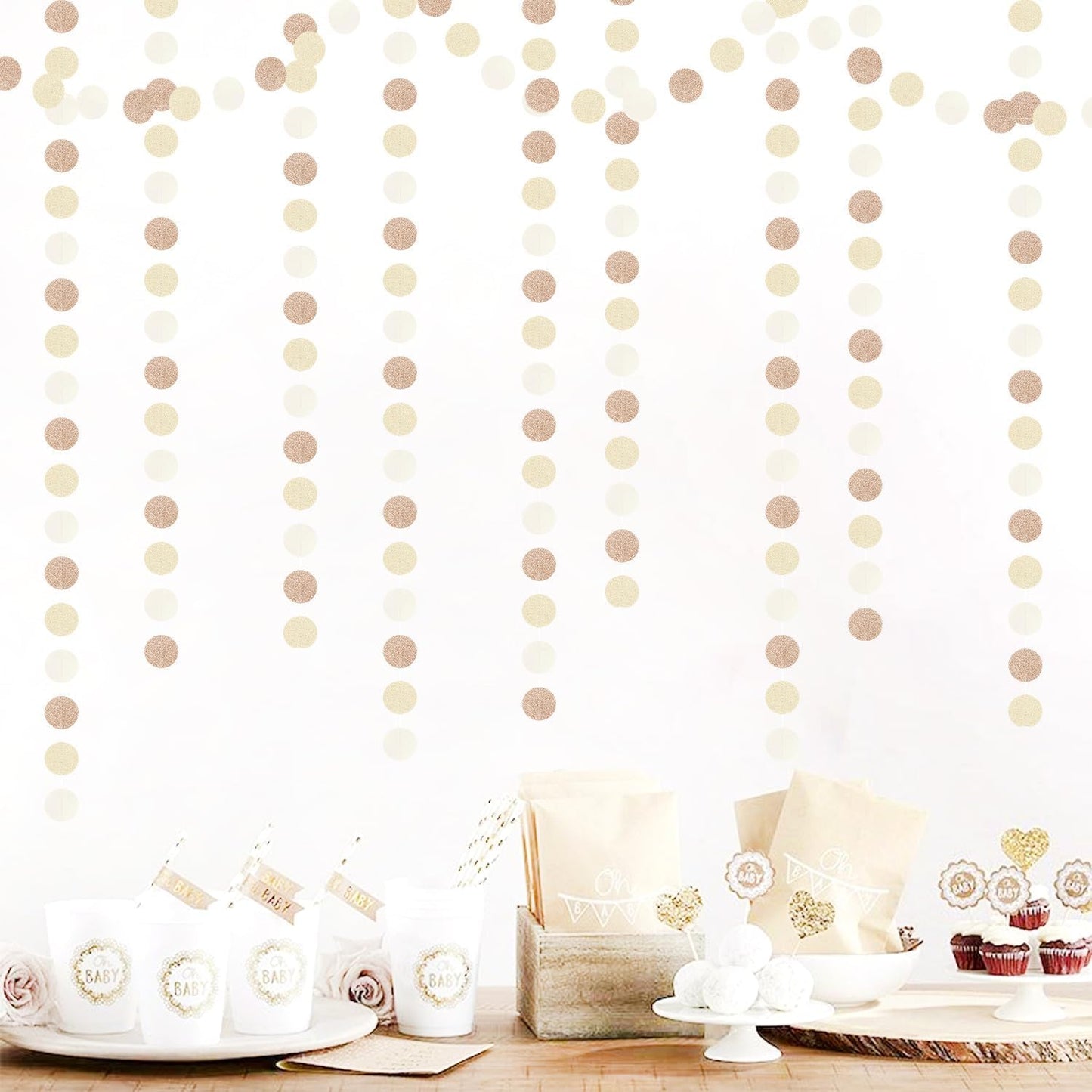 Boho Champagne-Gold Party-Decorations Streamers-Garland - 52ft Fall Rustic Birthday Hanging Paper Banner,Autumn Baby Bridal Showe Neutral Wedding Bachelorette Decor Hugfond