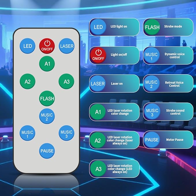 Party Light, Sound Activated DJ Lights with Remote Control, 9 LED Colorful Strobe Disco Light for Indoor Club Parties KTV Halloween Christmas Birthday Decorations Outdoor Glow