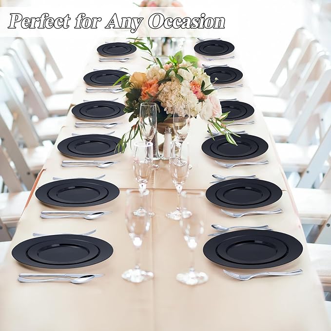 BESTSTAR 200PCS Black Plastic Plates Set, 100 10.25 inch Dinner Plates and 100 7.5 inch Dessert Plates, Premium Disposable Plates for Party, Wedding,Halloween