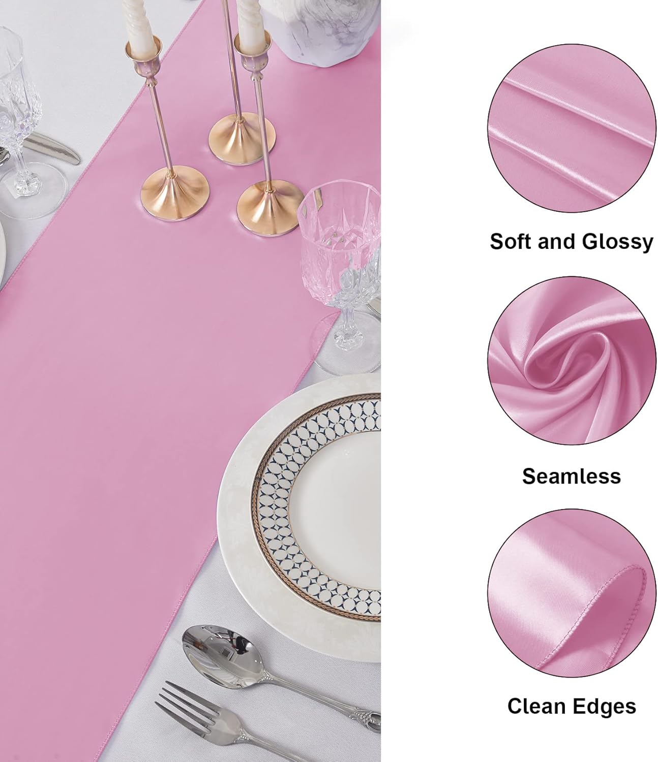 24Pack Table Runner 12 x 108 Inches Satin Silk Table Runner for Wedding, Birthday Party, Banquets, Graduations Decoration, fit Rectange and Round Table-Pink