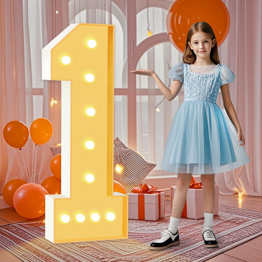 4FT Marquee Light Up Numbers, LED Giant Mosaic Numbers 1 for Balloons 1st 12th 16th Birthday Backdrop Baby Shower Anniversary Decorations Party Wedding Decor, Pre-Cut Foam Frame Kit