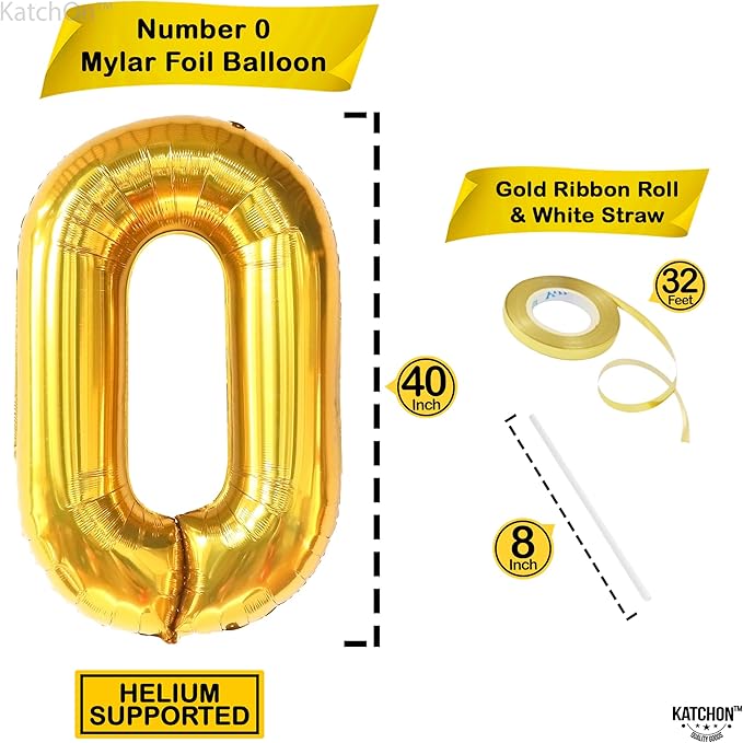 KatchOn, Giant Gold 0 Balloon Number - 40 Inch, 0 Digit Balloon | Gold Zero for Birthday Decorations | Number 0 Foil Mylar Balloon Zero | Number 0 Balloons
