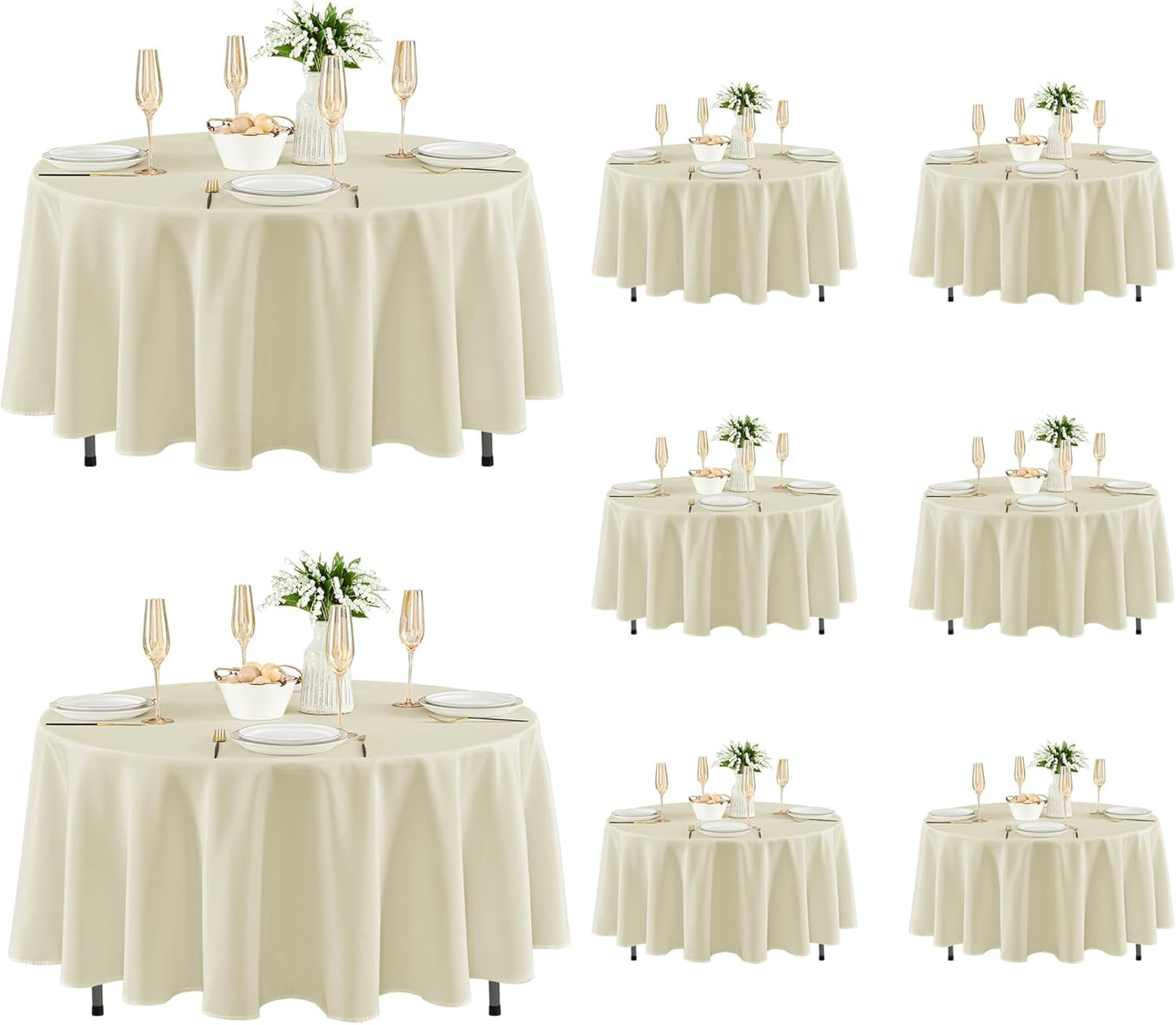 Fitable 8 Pack Round Tablecloths: Stain Resistant Wrinkle Free Circle Table Clothes, Washable Reusable Polyester Table Covers for Wedding Party Birthday Banquet Reception(Ivory, 84 Inch)