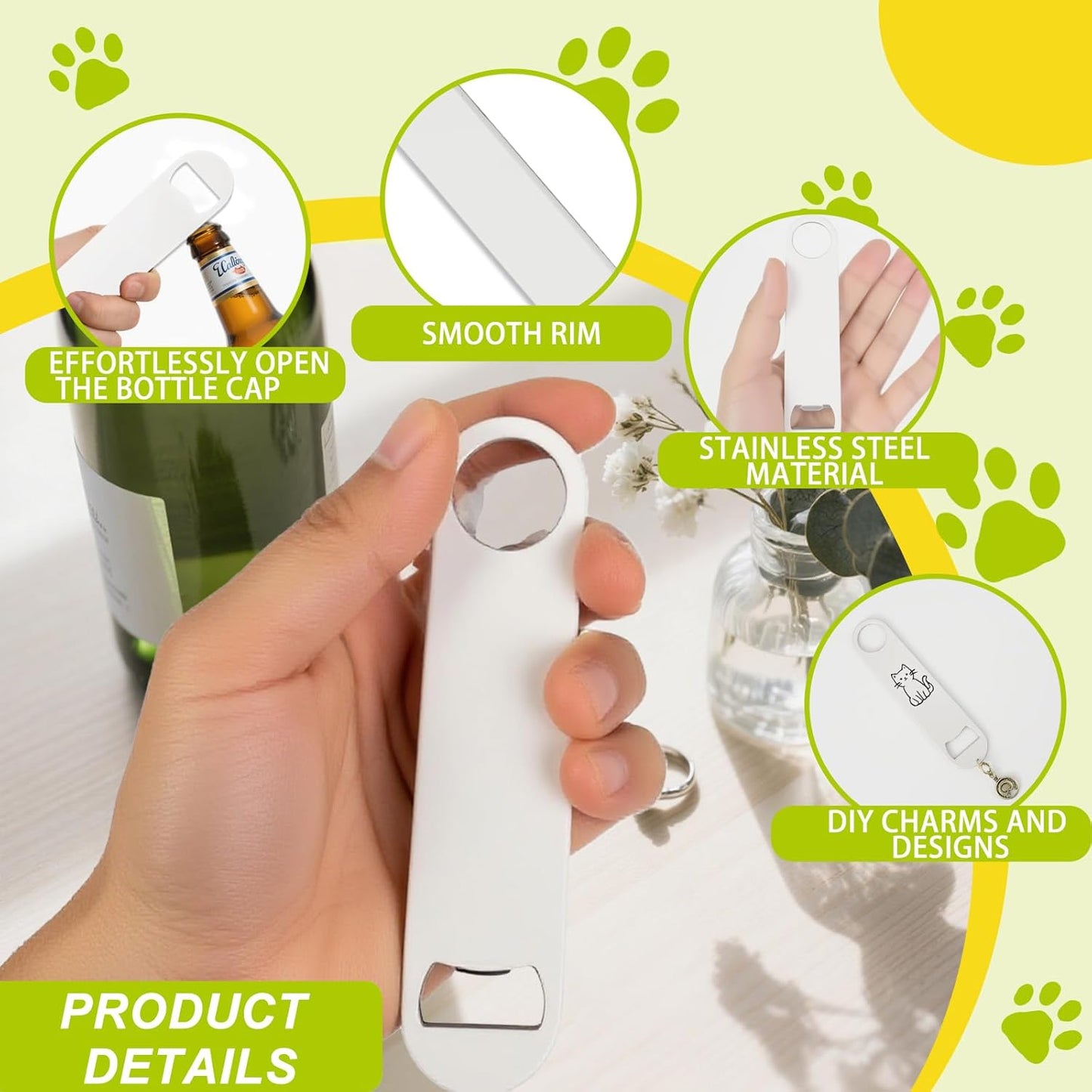 25 Pcs Sublimation Bottle Opener Personalized Blanks Flat Beer Bottle Opener Stainless Steel Sublimation Blank Products for Bar Kitchen Restaurant (White）
