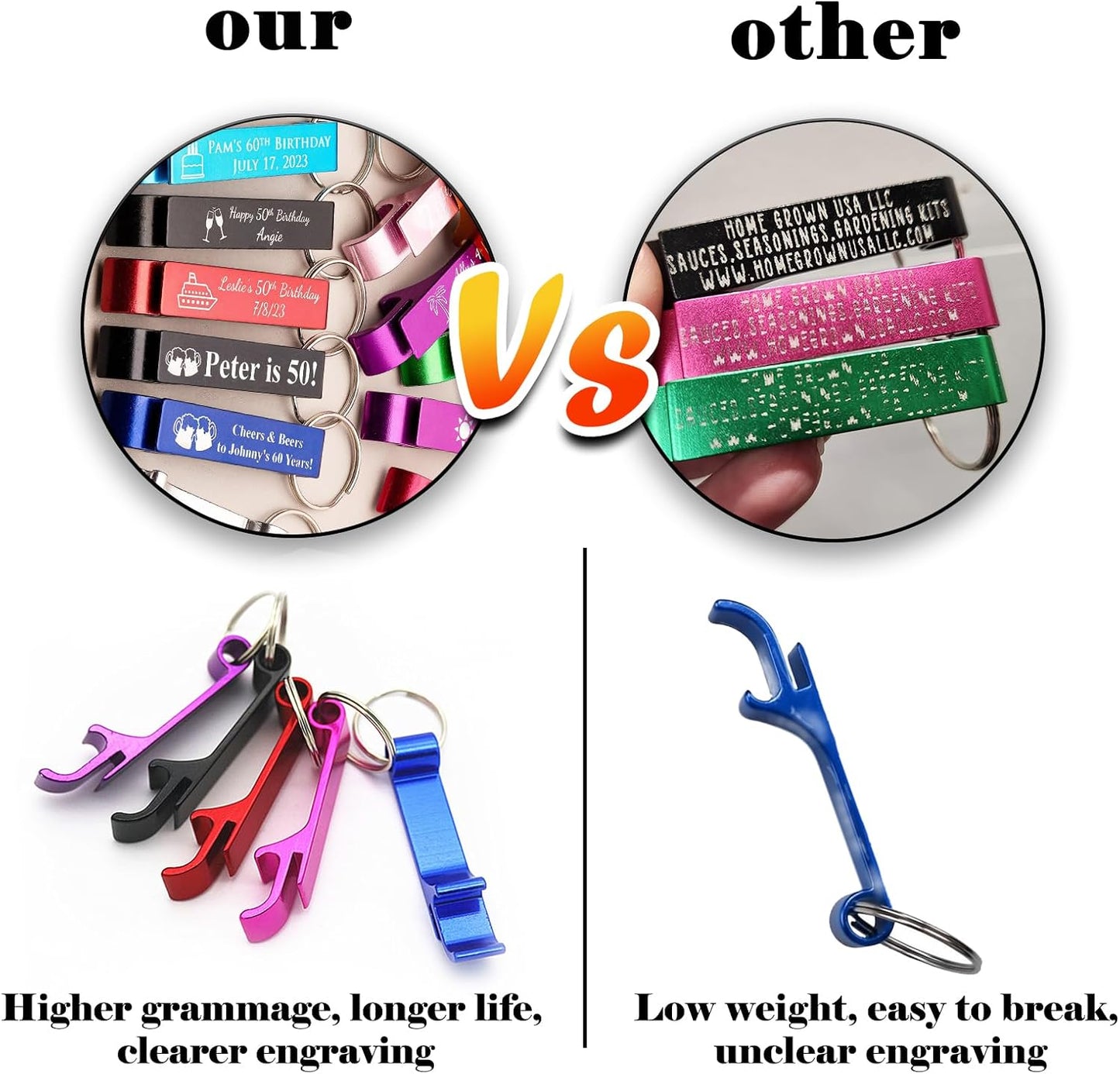 50pcs Personalized Bottle Opener Keychain Bulk Custom Engraved Text/Logo Keychains Customized Beer Bottle Opener for Bar, Graduation,Party,Wedding Favors Gift (50pcs)