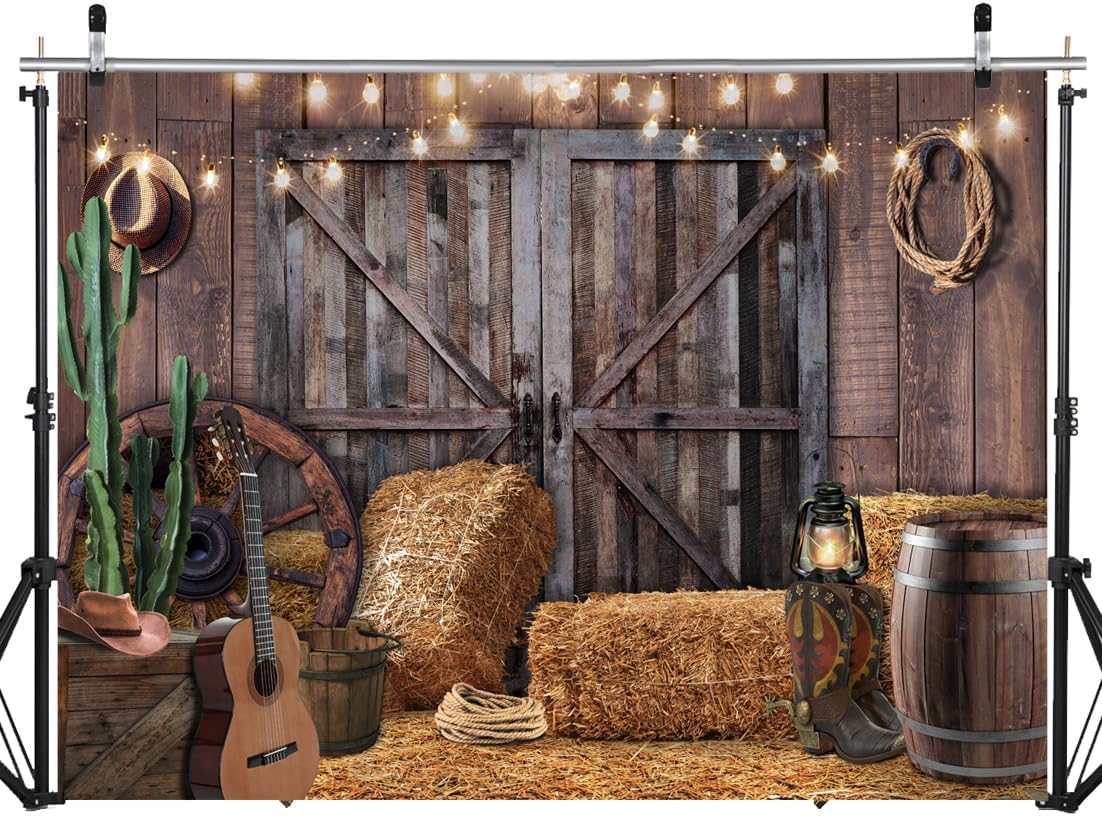SJOLOON Western Backdrop Rustic Vintage Barn Backdrop Western Themed Party Decoration Photoshoot 12534 (8x6FT)
