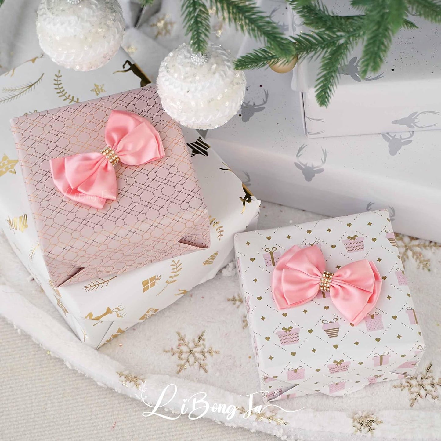 Pink Ribbon Bow 4'' Premade Pink Satin Bow, Gift Bows with Rhinestone, Wrapping Bows for Presents, Greeting Cards, Treat Bags, Wine Bottles, Pink Valentines Bows for Gift Wrapping-12 Counts