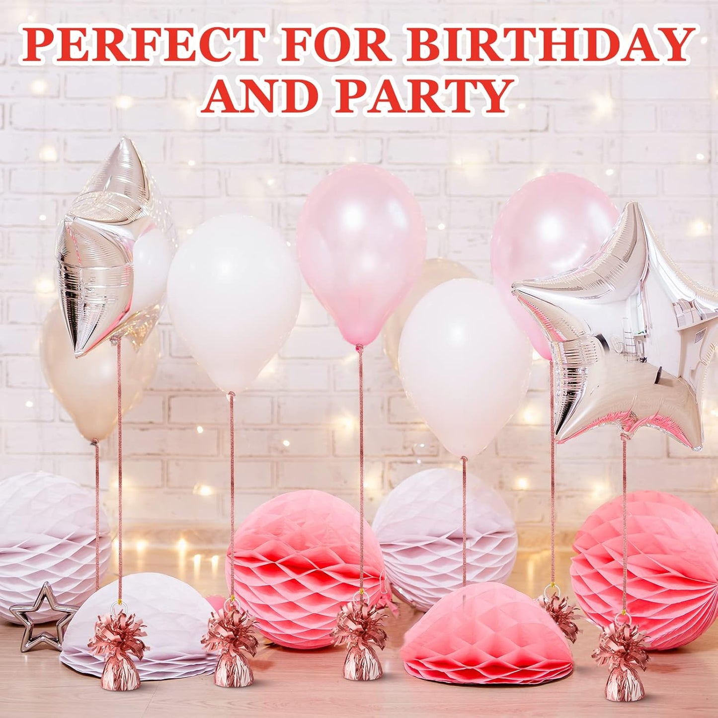 24 Pcs Balloon Weights Metallic Anchor Balloon Holder for Helium Balloons Heavy Table Weights and 1 Roll Iridescent Crimped Ribbon for Birthday Wedding Halloween Christmas Party(Rose Gold)