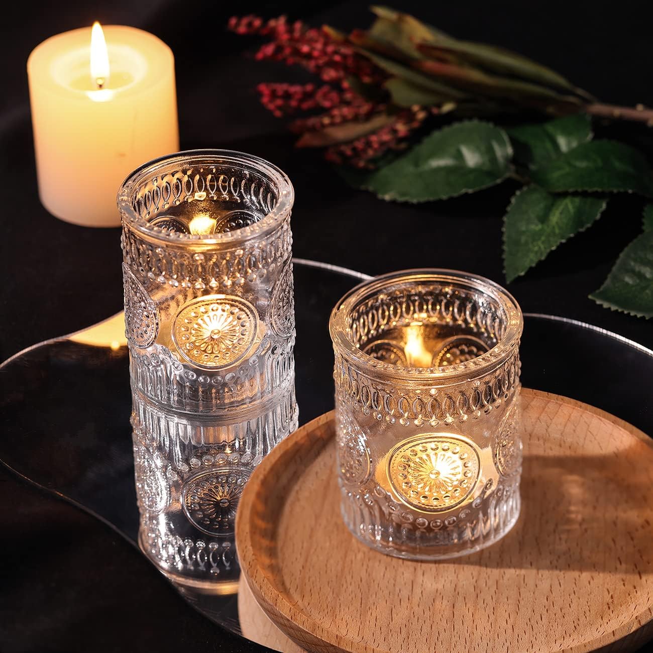DARJEN Clear Votive Candle Holders Set of 36- Glass Candle Holders Bulk for Tea Light Candle, Embossed Candle Votives for Wedding Centerpiece, Living Room & Home Table Decor