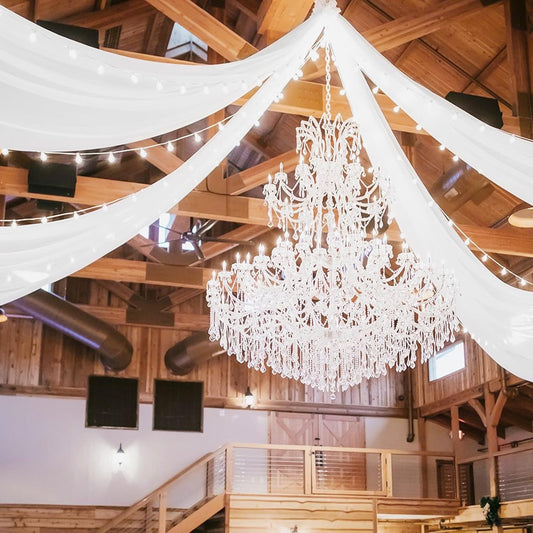 4 Panels White Ceiling Drapes for Wedding 5ftx20ft Chiffon Fabric Arch Draping Curtains for Party Ceremony Birthday Baby Shower Reception Stage Ceiling Decorations