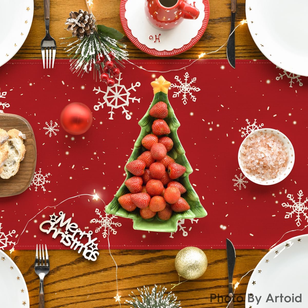 Artoid Mode Red Snowman Snowflake Let it Snow Winter Table Runner, Seasonal Christmas Kitchen Dining Table Decoration for Home Party Decor 13x72 Inch