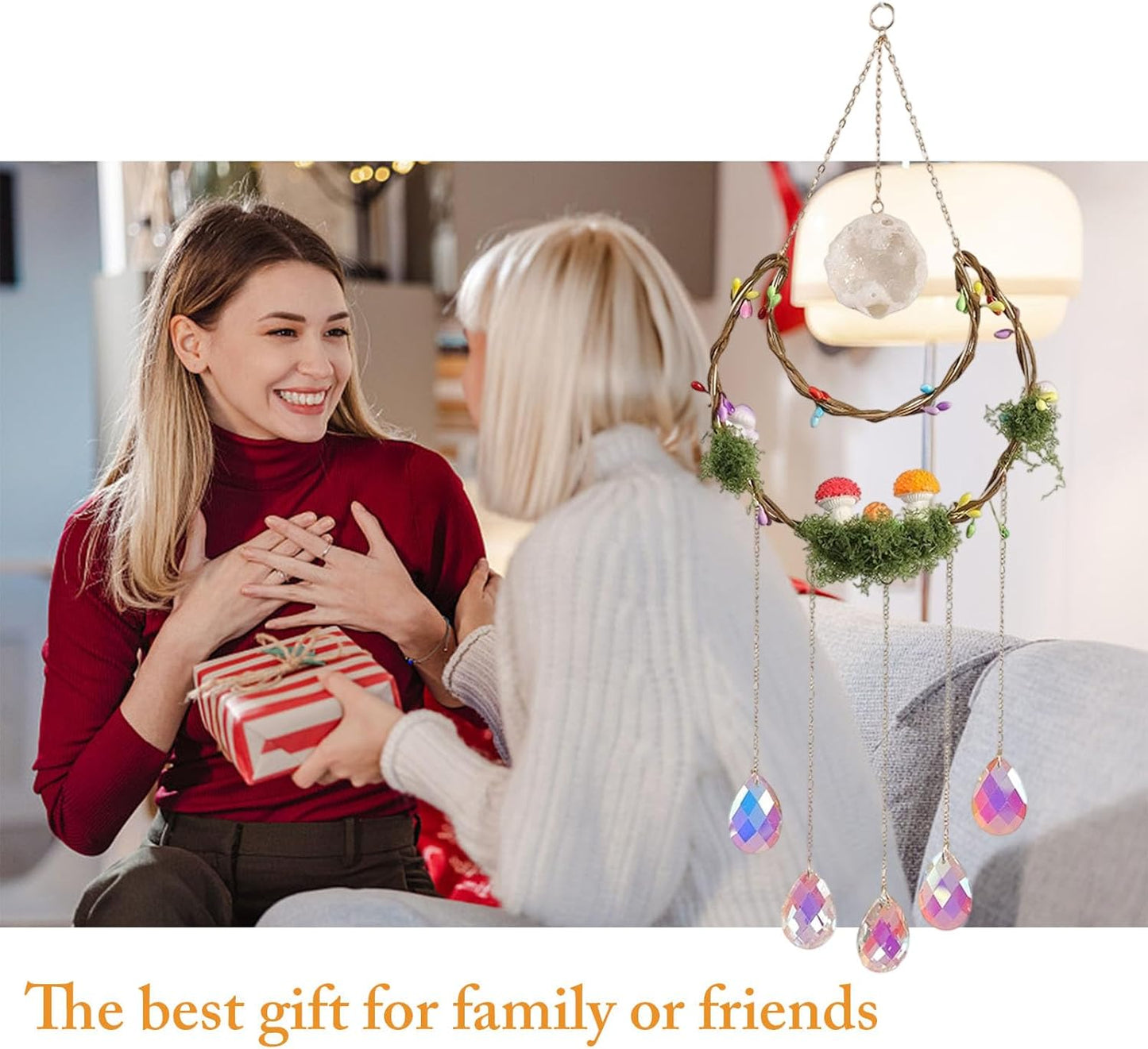 TUOKING Crystal Suncatchers for Window Hanging Mushroom Colorful Crystals Prism Pendant Sun Catchers Rainbow Maker Ornament Gift Home Garden Decoration