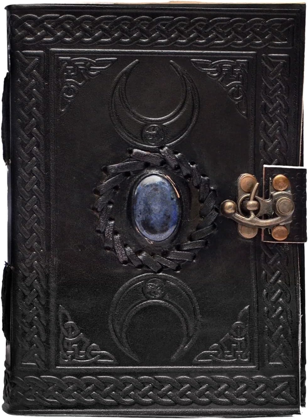 3 Moon Blue Lapiz Embossed Vintage Leather Journal | 240 Pages of Antique Handmade Deckle Edge Vintage Paper, Leather Sketchbook, Drawing Journal, Great Gift (5 by 7 inch, black)