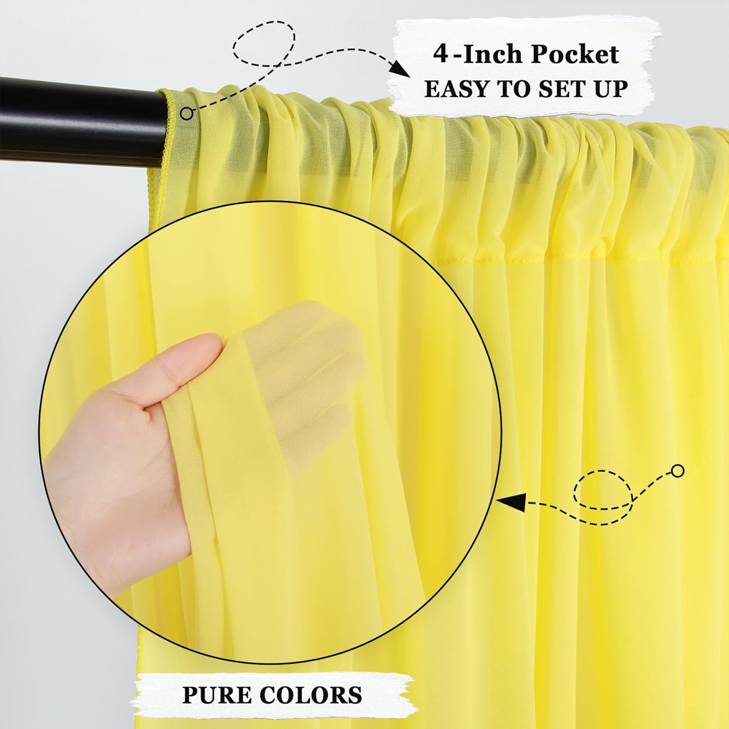 DUOBAO Chiffon Backdrop Curtain 96 Inch Length 2 Panel 29 Inch Width Wedding Backdrop Drapes Yellow Sheer Curtains Panels Tulle Fabric Photography Backdrops for Party