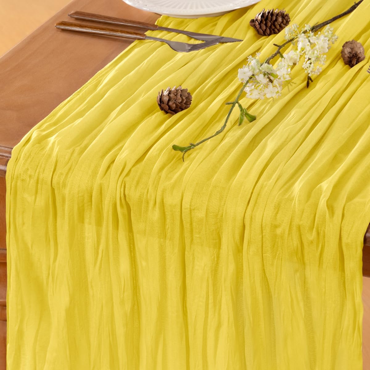 Yellow Table Runner Cheesecloth Table Runner 10FT Farmhouse Table Runners 120 Inches Fall Table Decor Dining Room Centerpiece Wedding Boho Baby Shower Birthday