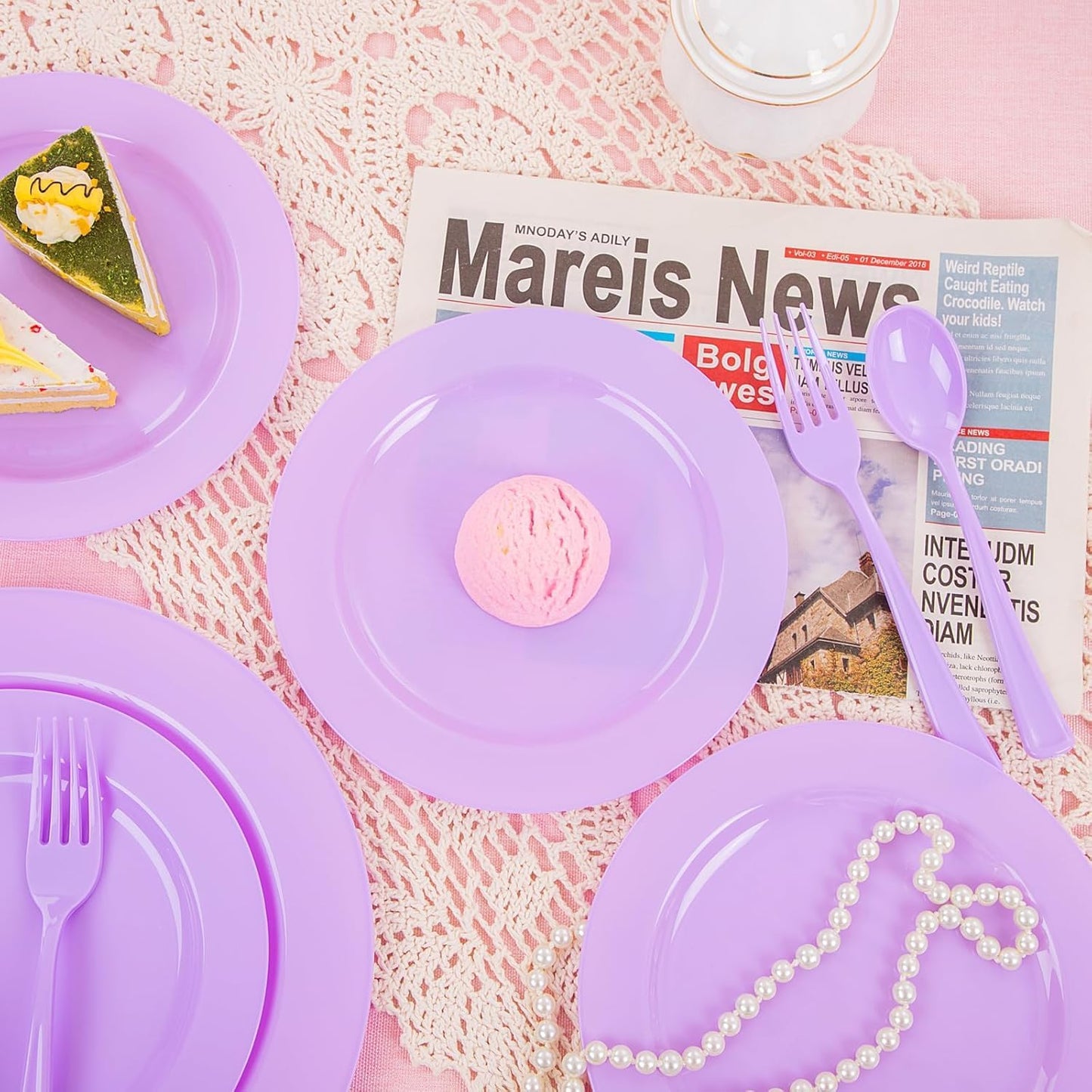 KIRE 150 PCS Purple Plastic Plates - Purple Dinnerware Set Disposable 25 Dinner & 25 Salad Plates 25Forks 25Knives 25Spoons 25Clear Cups for Birthday/Baby Shower