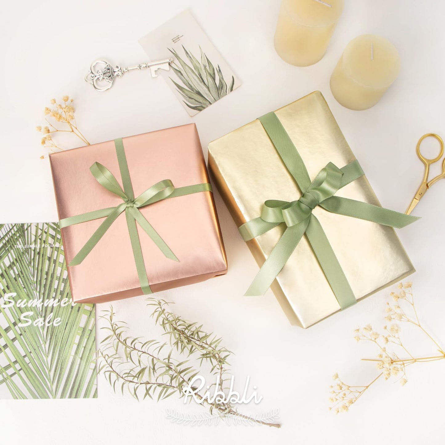 Ribbli Dusty Sage Satin Ribbon Double Faced Satin 1/4 Inch x Continuous 25 Yards-Sage Green Ribbon for Gift Wrapping Crafts Wedding Decoration Bows Bouquet Floral Arrangement