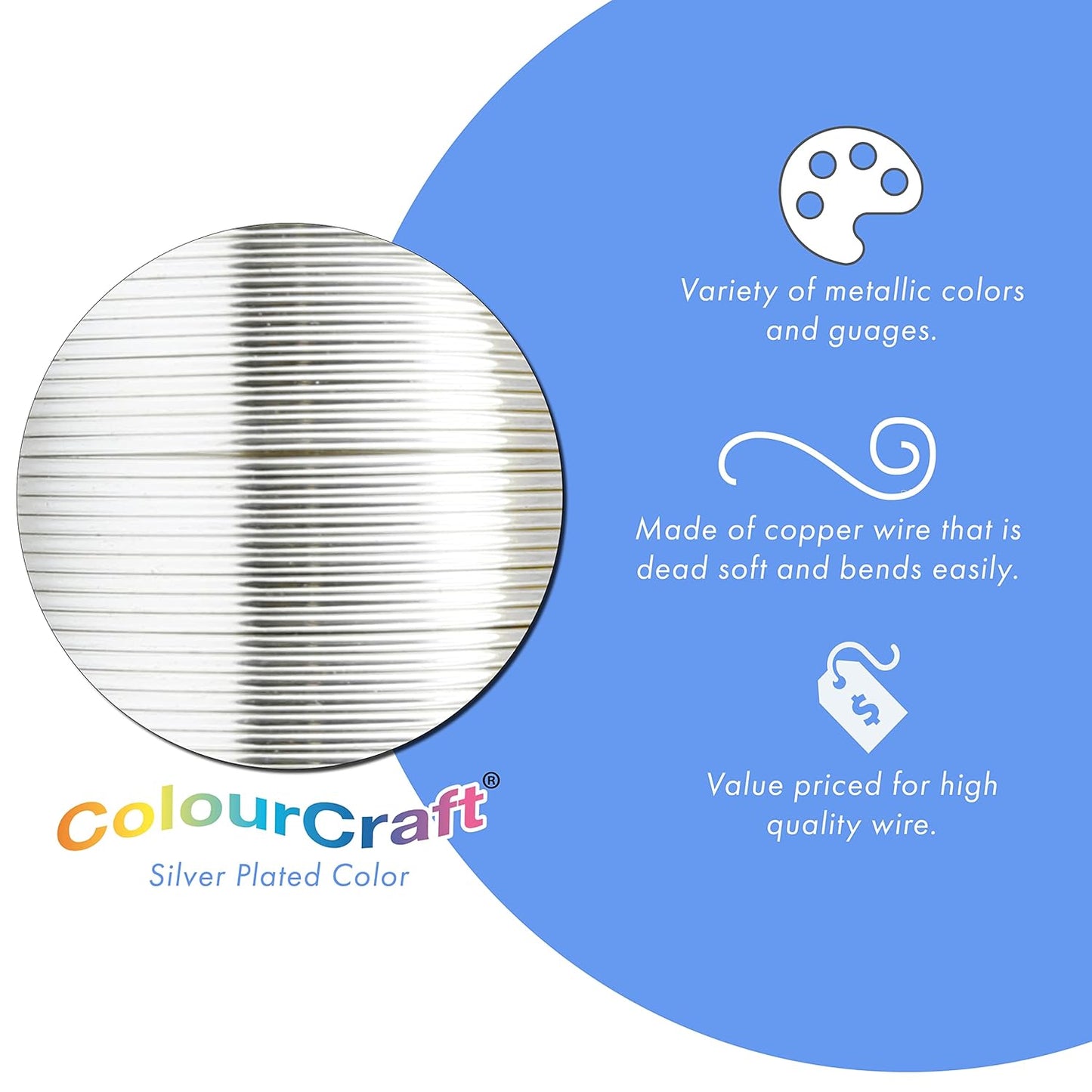 Beadalon ColourCraft Wire, 26 Gauge, Silver Plated, 34 yd Spool